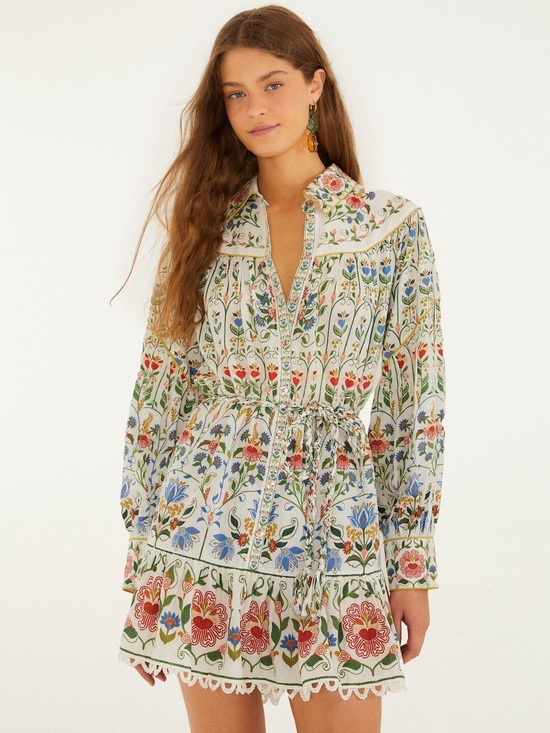 FARM Rio Dresses & Skirts - ‼️NEW Farm Rio Off-White Stitched Garden Floral Mini Dress